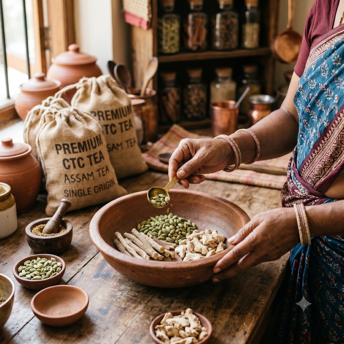 Traditional tea masala blending - About Kamdhenu Tea